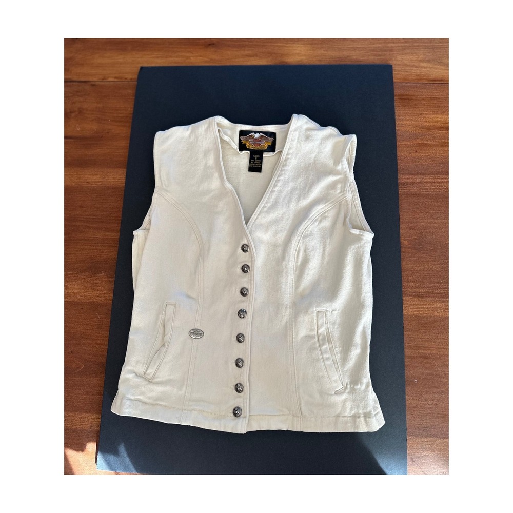 Harley-Davidson Cream Denim Vest Women's Size Small